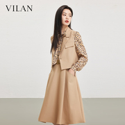 vilan慧兰连衣裙，女气质秋季优雅气质高级感显瘦两件套中长裙