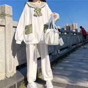秋冬套装女学生韩版宽松可爱兔耳朵海军领卫衣+束脚休闲裤两件套