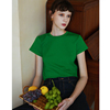 徐莫西 法式复古风绿色简约经典纯色圆领短袖棉宽松T恤女夏款上衣