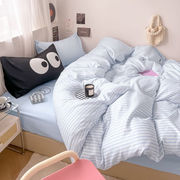 日式简约条纹混搭床上用品，四件套水洗棉文艺风学生被套床单4件套