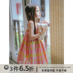史豌豆女童格子欧根纱亲子吊带裙2023夏季儿童时髦洋气连衣裙