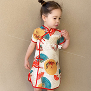 夏款儿童唐装女童短袖旗袍连衣裙，宝宝复古中式礼服，女孩中国风汉服
