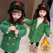 军棉大衣绿女宝宝儿童版3女童男童帽子8小孩小童2岁婴儿绿色棉服4