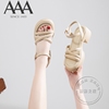 AAA女鞋合成革鼓包细带交叉带增高厚底中跟纯色浅色露趾外穿凉鞋