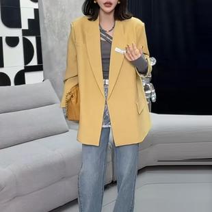 名媛风爆款西服女装春秋新款洋气时尚纯色净版外套时尚宽松慵懒风
