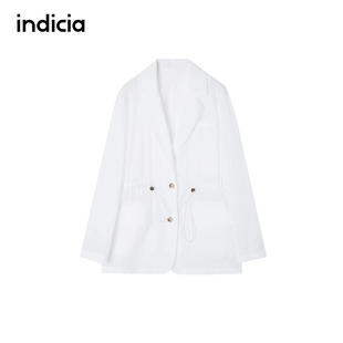 indicia 薄款白色西装外套抽绳杏色上衣春夏季时尚女装潮