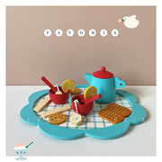 favoria可爱蓝色下午茶玩具，套装儿童厨房过家家茶具，木质茶壶茶杯