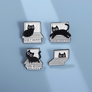 电脑黑色猫咪动物胸针可爱卡通金属徽章背包衣服，装饰别针挂件勋章