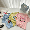 夏季儿童女童90-150纯棉卡通数码，印花糖果色短袖t恤上衣