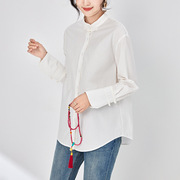 2024春季长袖白色中式改良盘扣棉衬衣女装设计感小众国潮上衣