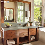 复古红橡木落地浴室柜组合定制岩板洗漱台日式卫生间洗手脸面池盆