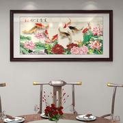 九鱼图餐厅装饰画新中式饭厅挂画年年，有余九条鱼荷花富贵有鱼壁画