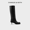 charles&keith秋冬女靴，sl1-91900001女士时尚，矮跟高筒长靴