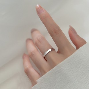 s925银戒指冷淡风高级感开口戒指不掉色简单大方小众时尚光面素圈
