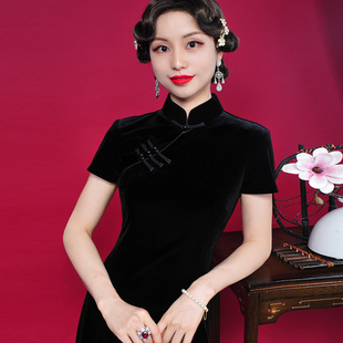 老上海复古民国改良黑色性感旗袍2024年高端年轻款女夏季日常