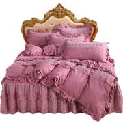 欧式全棉夹棉蕾丝床裙款四件套，床上用品纯棉加厚床罩4件套被套2米