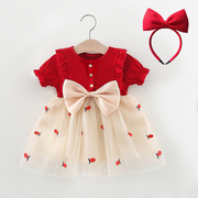 女童连衣裙夏季儿童婴儿公主裙，子女宝宝周岁礼服一岁女孩红色洋气