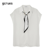 gcrues职业衬衫女夏短袖2024宽松遮肉无袖上衣女气质型白色