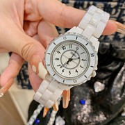 白色陶瓷表盘气质士手表表，潮流时尚蒂，米妮韩版陶瓷表带女