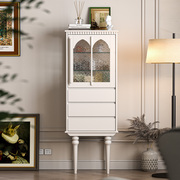 法式云朵奶油白实木(白实木，)美式餐边柜玻璃门，储物酒柜客厅展示落地收纳柜