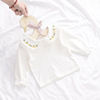 女童打底衫纯棉新生婴儿t恤长袖宝宝衬衣公主，白色绣花翻领娃娃衫