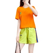 广场舞短裤运动套装橙色纯棉，服装杨丽萍跳舞运动r服时尚夏装演出
