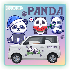 可爱熊猫mini宏光欧拉黑猫糯玉米熊猫卡通汽车个性装饰贴纸拉花