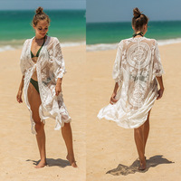 亚马逊夏女装(夏女装)比基尼泳衣，外搭沙滩罩衫网纱绣花蕾丝防晒衣