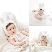 儿童摄影服装小兔子主题，可爱白色兔帽宝宝，满月百天照拍照沙发道具