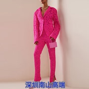 深圳南油2023欧美明星时尚修身水溶蕾丝西装，小脚裤套装两件套