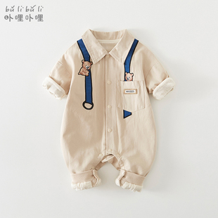 新生婴儿衣服秋装0一1岁男宝宝连体衣春秋，款韩版洋气外出小熊哈衣