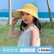 儿童帽子女童夏季太阳帽防晒空顶帽卡通字母草编宝宝洋气遮阳帽定