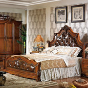 美式真皮双人床实木，大床欧式主卧婚床皮软包床公主床复古1.8米床
