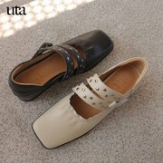 uta柳丁单鞋设计师浅口芭蕾舞，坡跟内增高手工女鞋