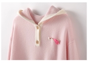 高端羊绒衫女粉红帽衫，甜美减龄个性，秋冬慵懒风针织衫上衣