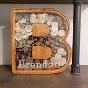 木质英文字母钱箱存銭罐储钱罐透明硬币儿童男孩可取罐摆件存钱筒