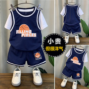 男童夏装套装2024潮酷儿童篮球服女宝宝，夏季洋气短袖运动衣服