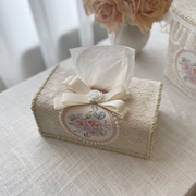 复古刺绣蕾丝法式美式田园韩式布艺纸巾盒高档手工珍珠抽纸盒