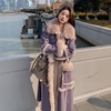 紫色环保皮草皮毛一体羊羔毛大衣(毛大衣)棉服外套女冬季2023长款棉服