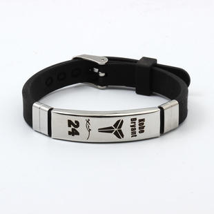 英国TopWhit黑色硅胶手镯腕带时尚不锈钢手饰品纪念KOBE刻字手环