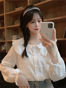 2023纯色甜美娃娃领公主袖衬衫，白色打底法式雪纺泡泡长袖女上衣