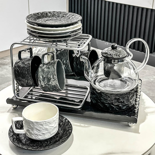 花茶壶陶瓷茶杯ins简约加热下午茶茶具套装，玻璃茶壶整套花草茶具