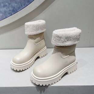 2023厚底雪地靴女冬季加绒加厚羊羔毛东北保暖棉靴中筒靴