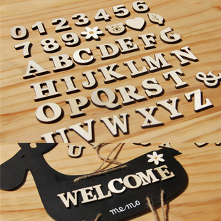 zakka木质英文字母数字木贴趣味，diy手工美术家居装饰品自粘木头贴