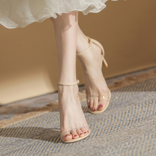 白色一字带凉鞋女2024夏季法式细跟透明仙女风气质露趾高跟鞋