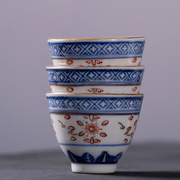 陶瓷功夫茶杯6只装景德镇青花玲珑品茗杯喝功夫茶小茶杯个人茶具