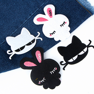 酷酷眼镜黑白猫咪儿黑白兔子童宝宝补丁贴衣服贴童装配件