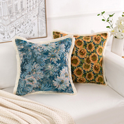 美式油画风格抱枕创意客厅沙发，靠垫现代轻奢风布艺床头护腰靠枕套