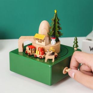 天空之城木质旋转木马音乐盒八音盒圣诞节创意生日礼物男女生儿童