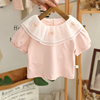 女童公主打底衫洋气纯棉宝宝娃娃领上衣夏季韩版甜美婴儿短袖T恤